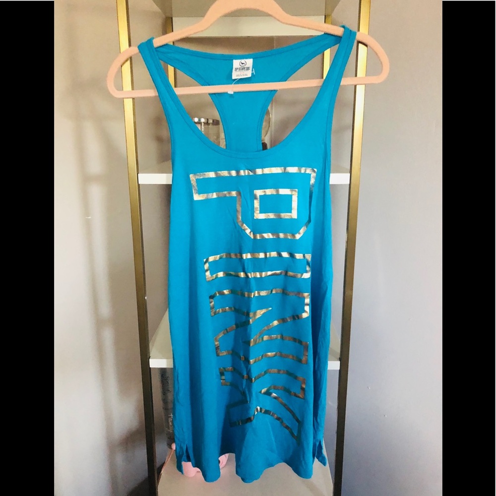 Blue and gold tank beach cover up by pink size S